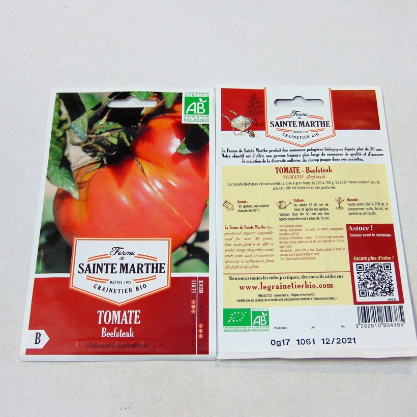 Beispiel eines Exemplars von Tomate Beefsteak Bio die Tüte mit 40 Samen wie geliefert