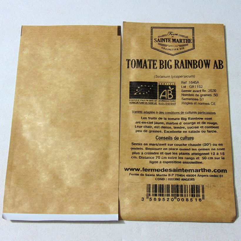 Beispiel eines Exemplars von Tomate Big Rainbow Bio die Tüte mit 50 Samen wie geliefert