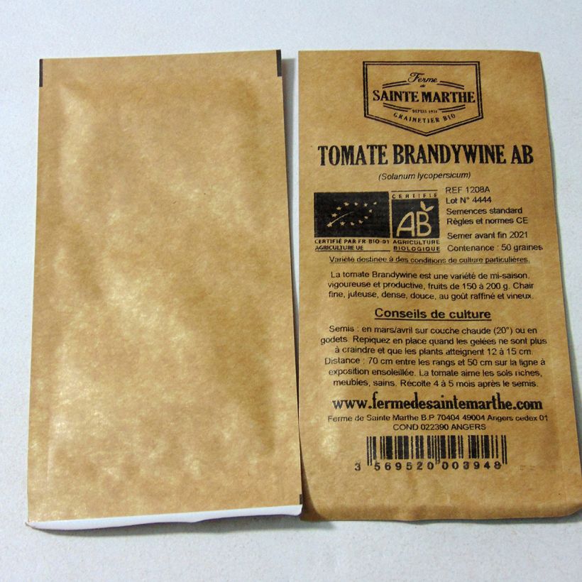 Beispiel eines Exemplars von Tomate Brandywine Bio die Tüte mit 50 Samen wie geliefert