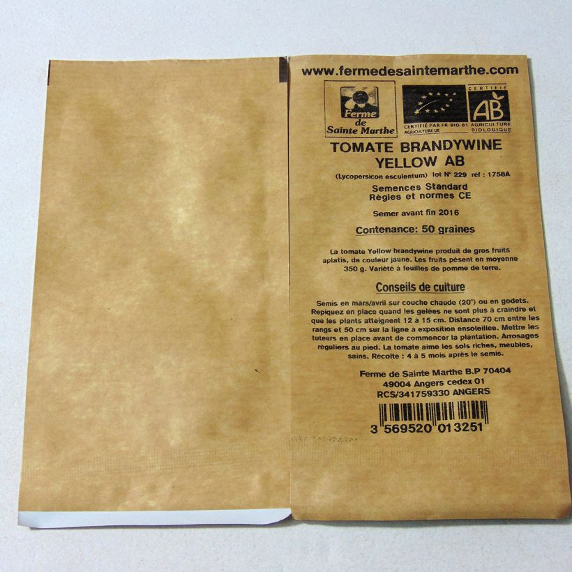 Beispiel eines Exemplars von Tomate Brandywine Yellow Bio die Tüte mit 50 Samen wie geliefert