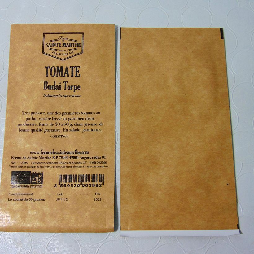 Beispiel eines Exemplars von Tomate Budaï Torpe Bio die Tüte mit 50 Samen wie geliefert