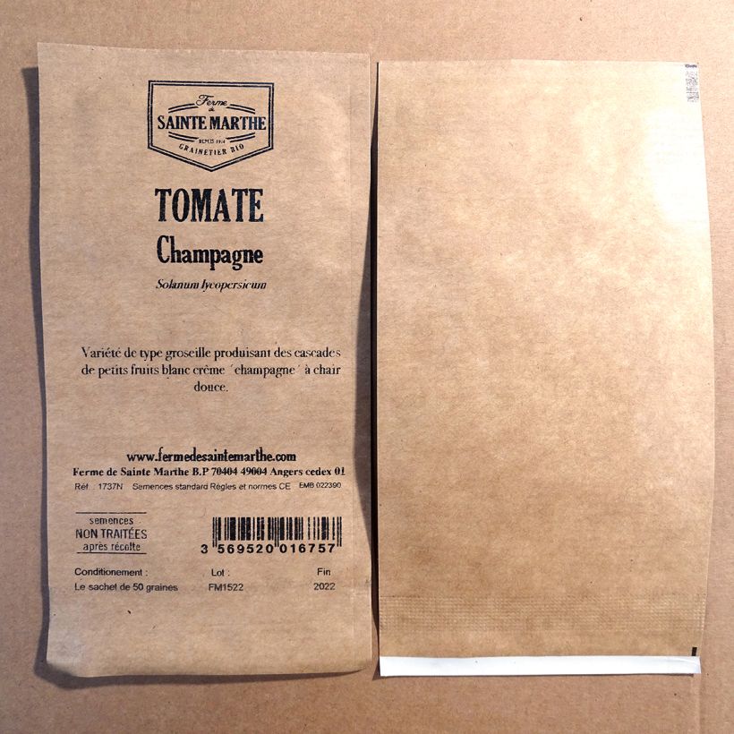 Beispiel eines Exemplars von Tomate Champagne die Tüte mit 50 Samen wie geliefert