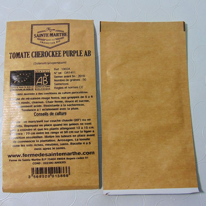 Beispiel eines Exemplars von Tomate Cherokee Purple Bio die Tüte mit 50 Samen wie geliefert