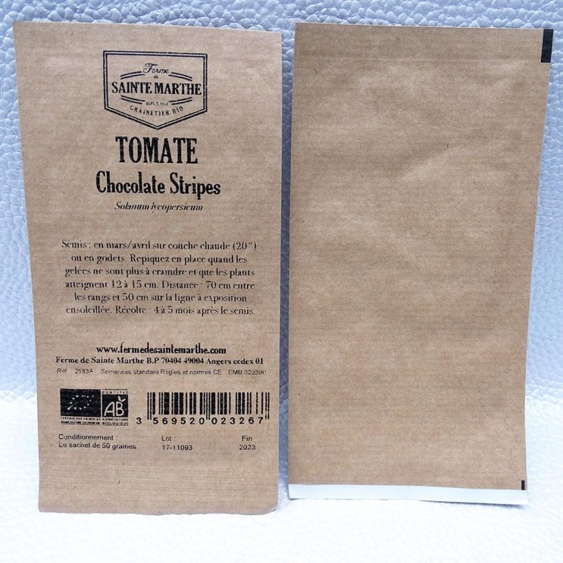 Beispiel eines Exemplars von Tomate Chocolate Stripes Bio die Tüte mit 50 Samen wie geliefert
