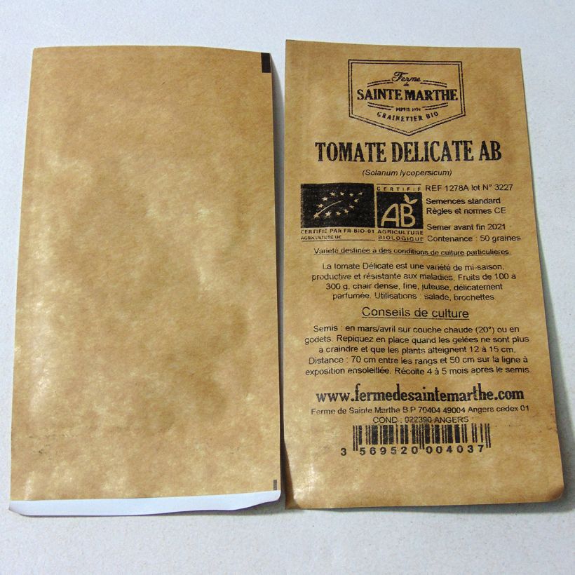 Beispiel eines Exemplars von Tomate Delicate Bio die Tüte mit 50 Samen wie geliefert