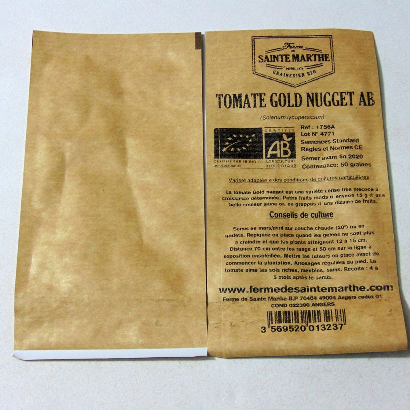 Beispiel eines Exemplars von Tomate Gold Nugget Bio die Tüte mit 50 Samen wie geliefert