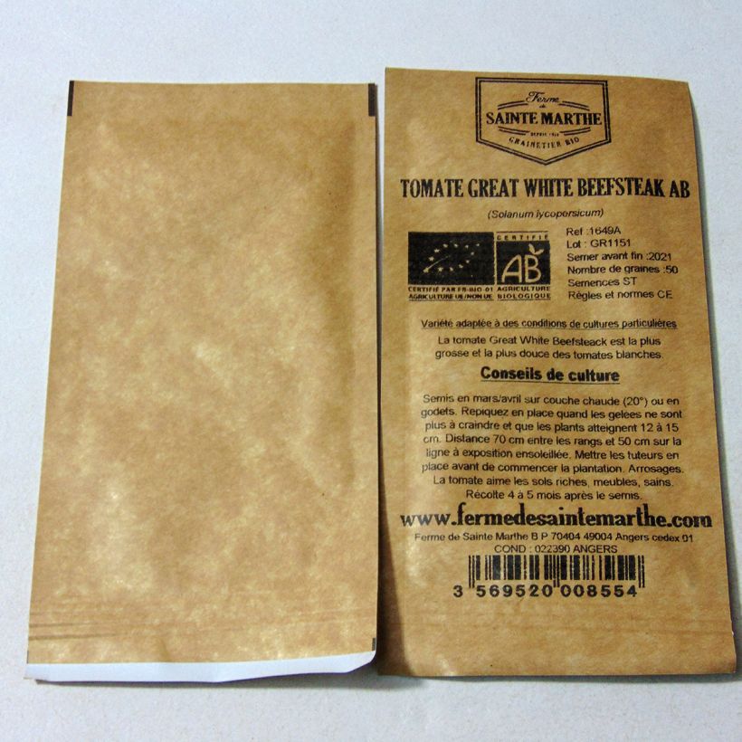 Beispiel eines Exemplars von Tomate Great White Beefsteak Bio die Tüte mit 50 Samen wie geliefert