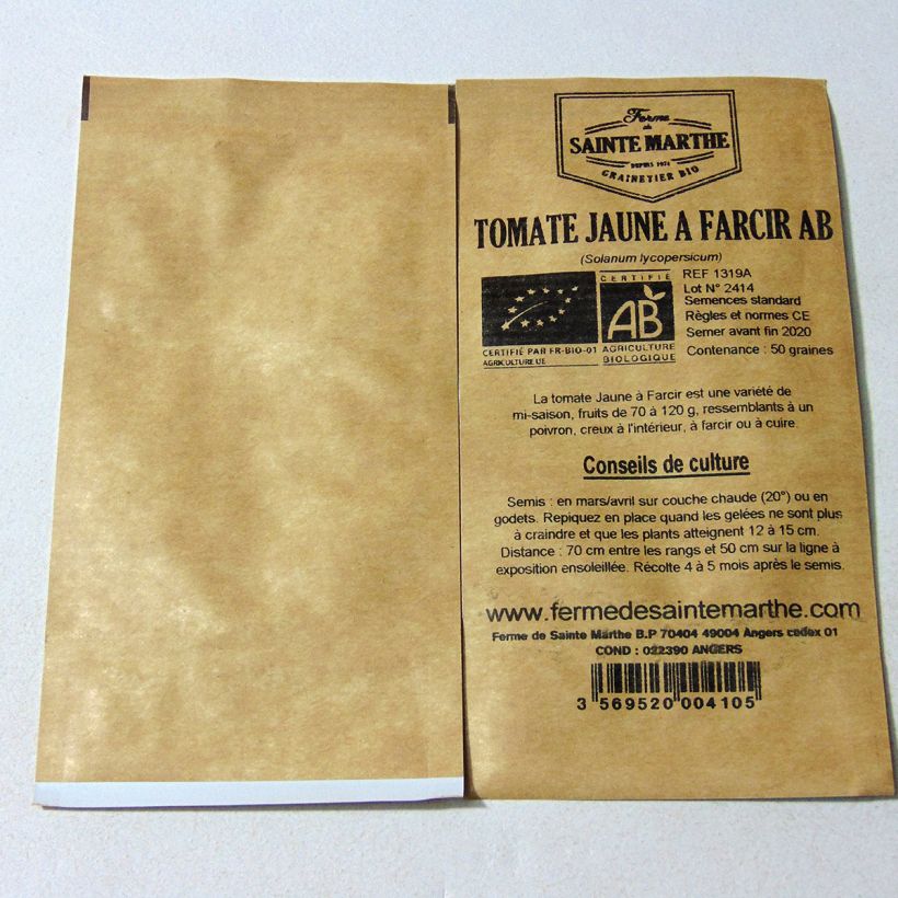 Beispiel eines Exemplars von Tomate Jaune à farcir Bio die Tüte mit 50 Samen wie geliefert