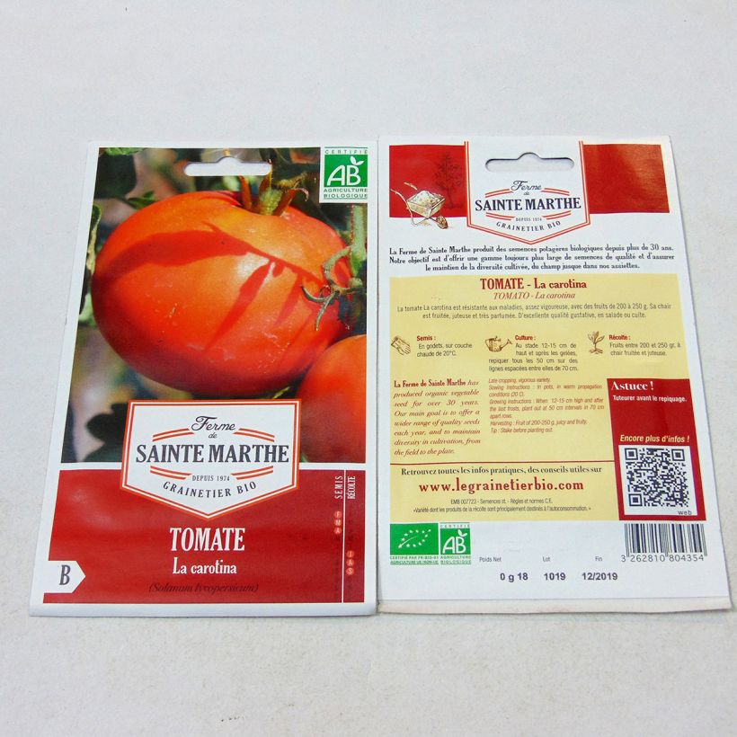 Beispiel eines Exemplars von Tomate La Carotina Bio die Tüte mit 40 Samen wie geliefert