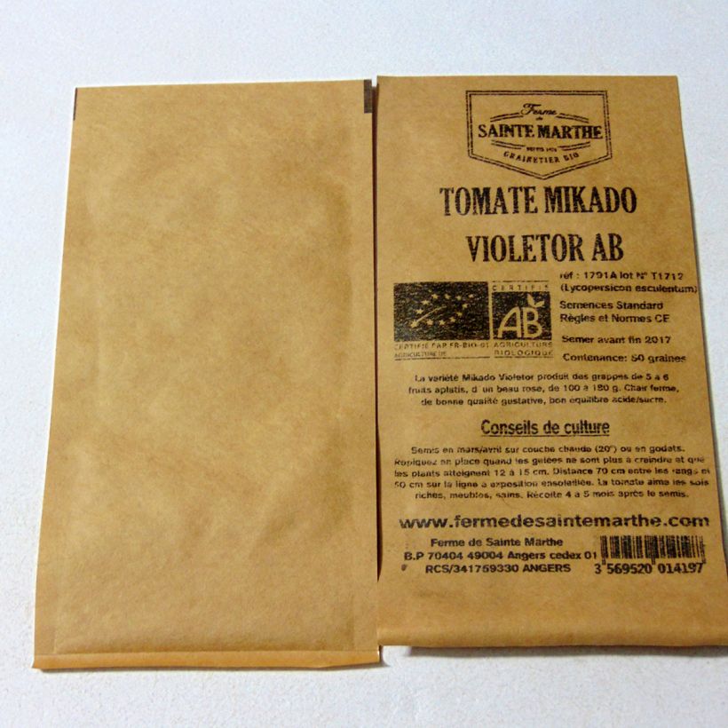 Beispiel eines Exemplars von Tomate Mikado Violetor Bio die Tüte mit 50 Samen wie geliefert