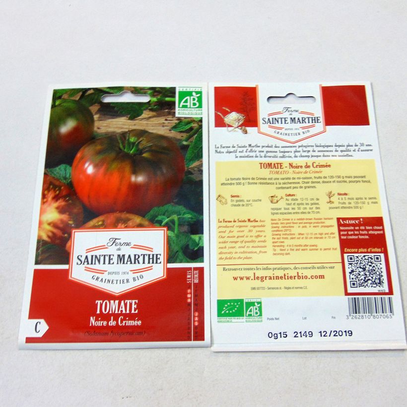 Beispiel eines Exemplars von Tomate Noire de Crimée Bio - Ferme de Sainte Marthe die Tüte mit 50 Samen wie geliefert