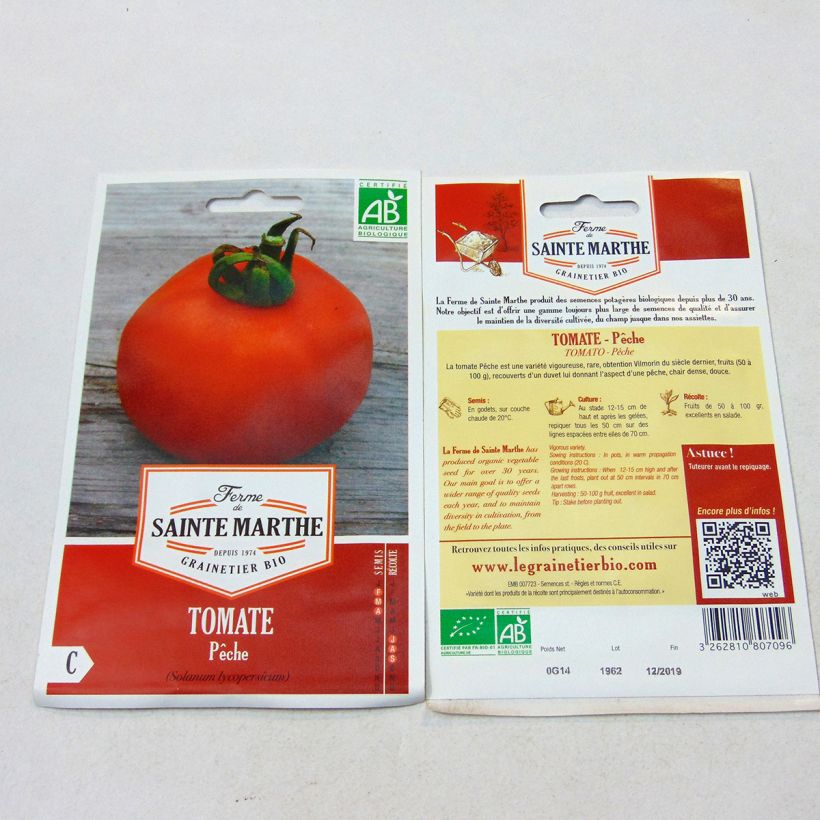 Beispiel eines Exemplars von Tomate Pêche Bio die Tüte mit 40 Samen wie geliefert