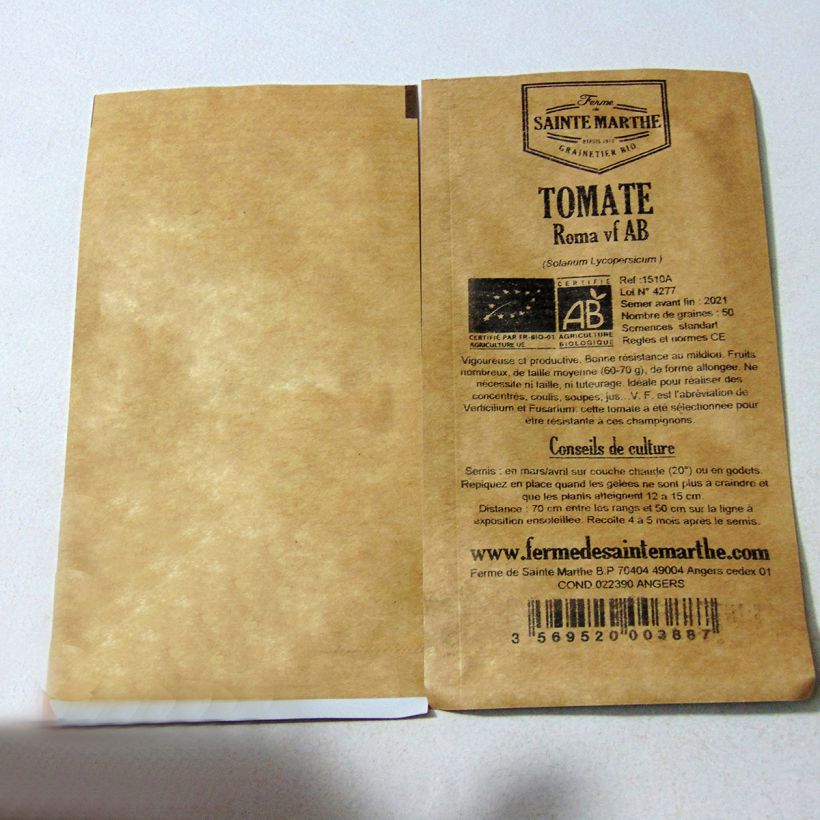 Beispiel eines Exemplars von Tomate Roma VF Bio die Tüte mit 50 Samen wie geliefert