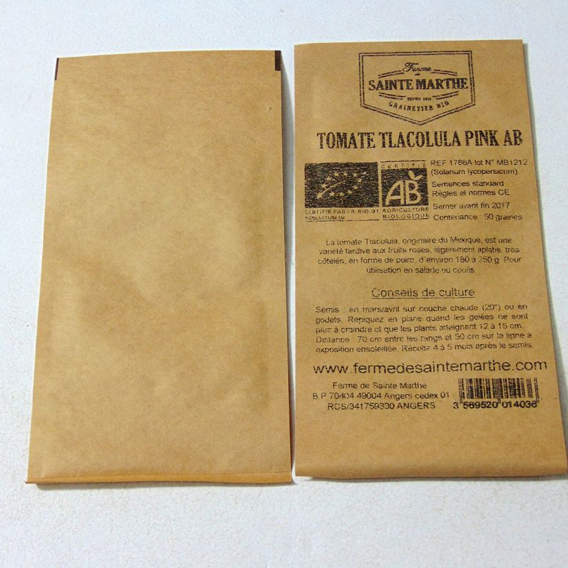 Beispiel eines Exemplars von Tomate Tlacolula Pink Bio die Tüte mit 50 Samen wie geliefert