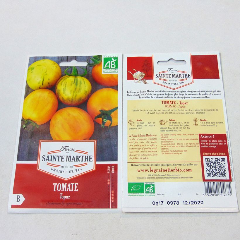 Beispiel eines Exemplars von Tomate Topaz Bio die Tüte mit 50 Samen wie geliefert