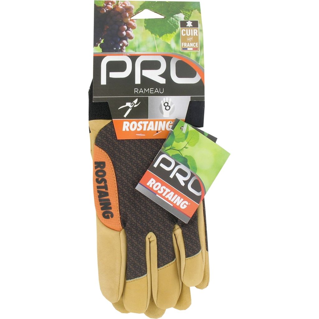 Professionelle Rostaing Schnitt-Handschuhe mit Lederhandfläche, brauner Rameau