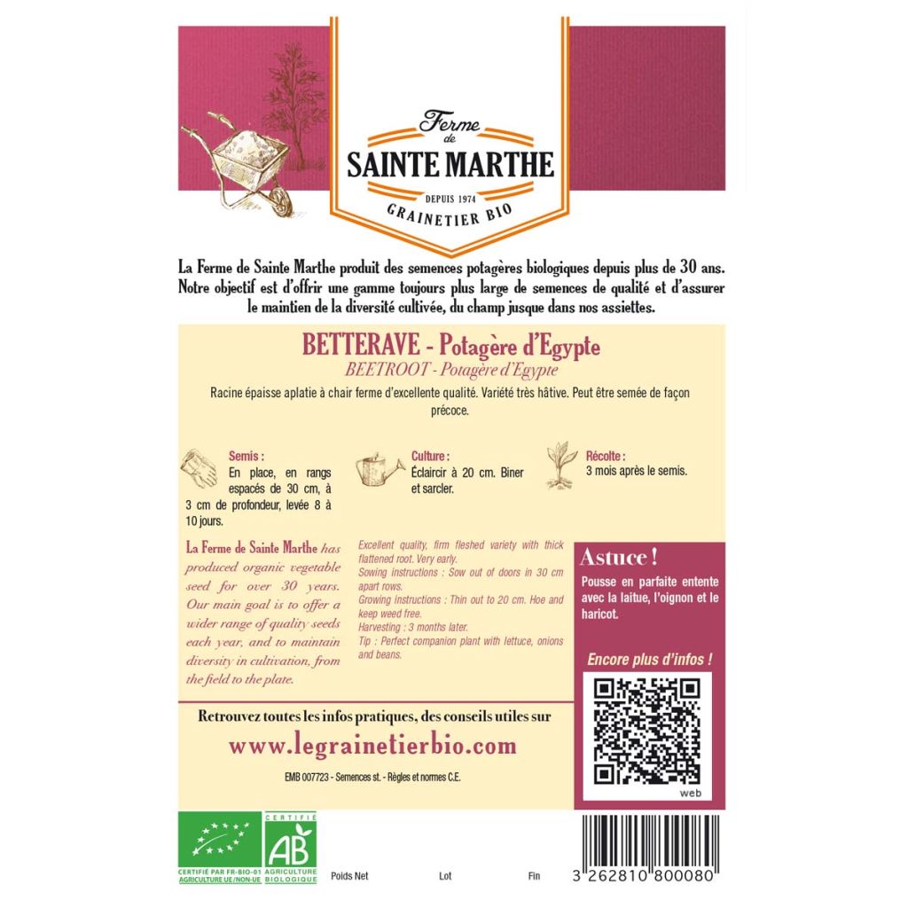 Rote Bete D'Egypte Bio - La Ferme de Sainte-Marthe