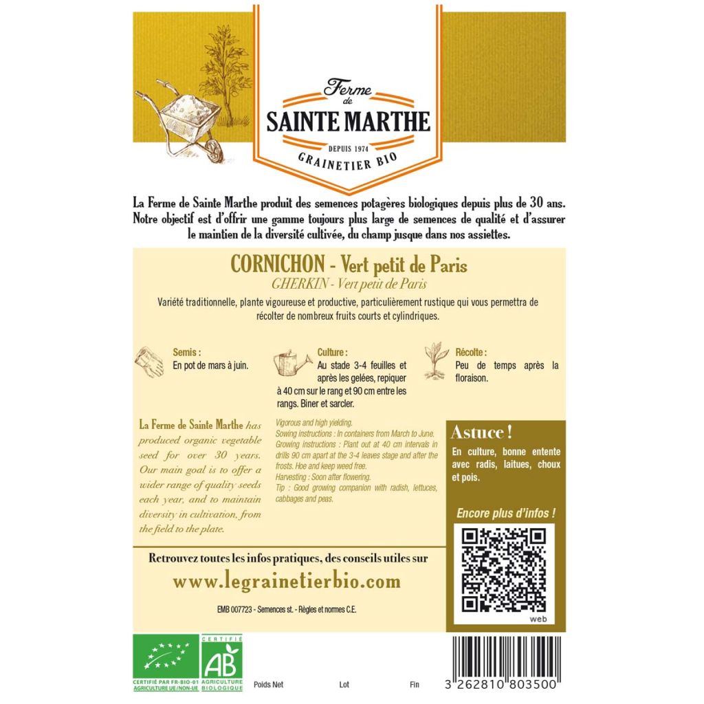 Einlegegurke Vert Petit de Paris Bio - Ferme de Sainte Marthe