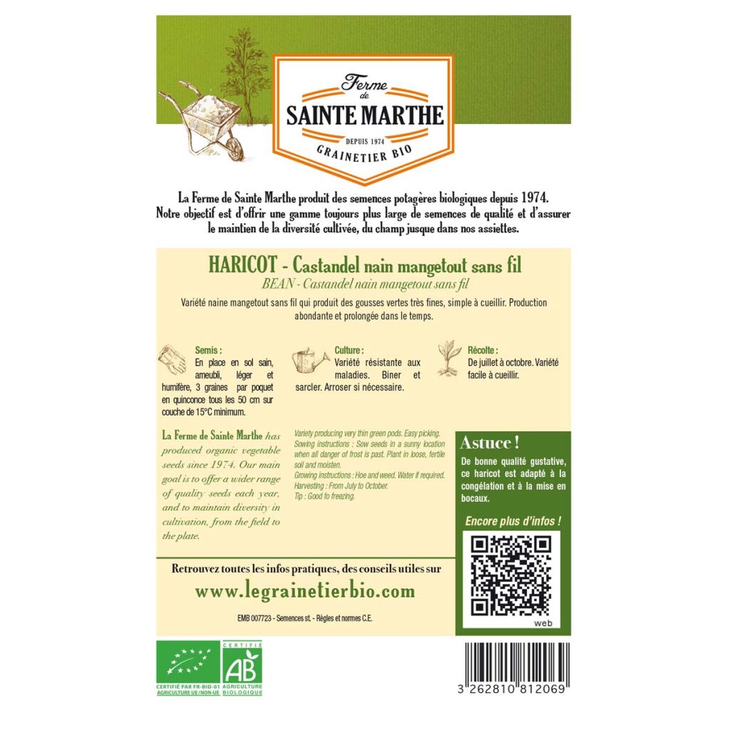 Haricot Castandel Bio - Ferme de Sainte Marthe