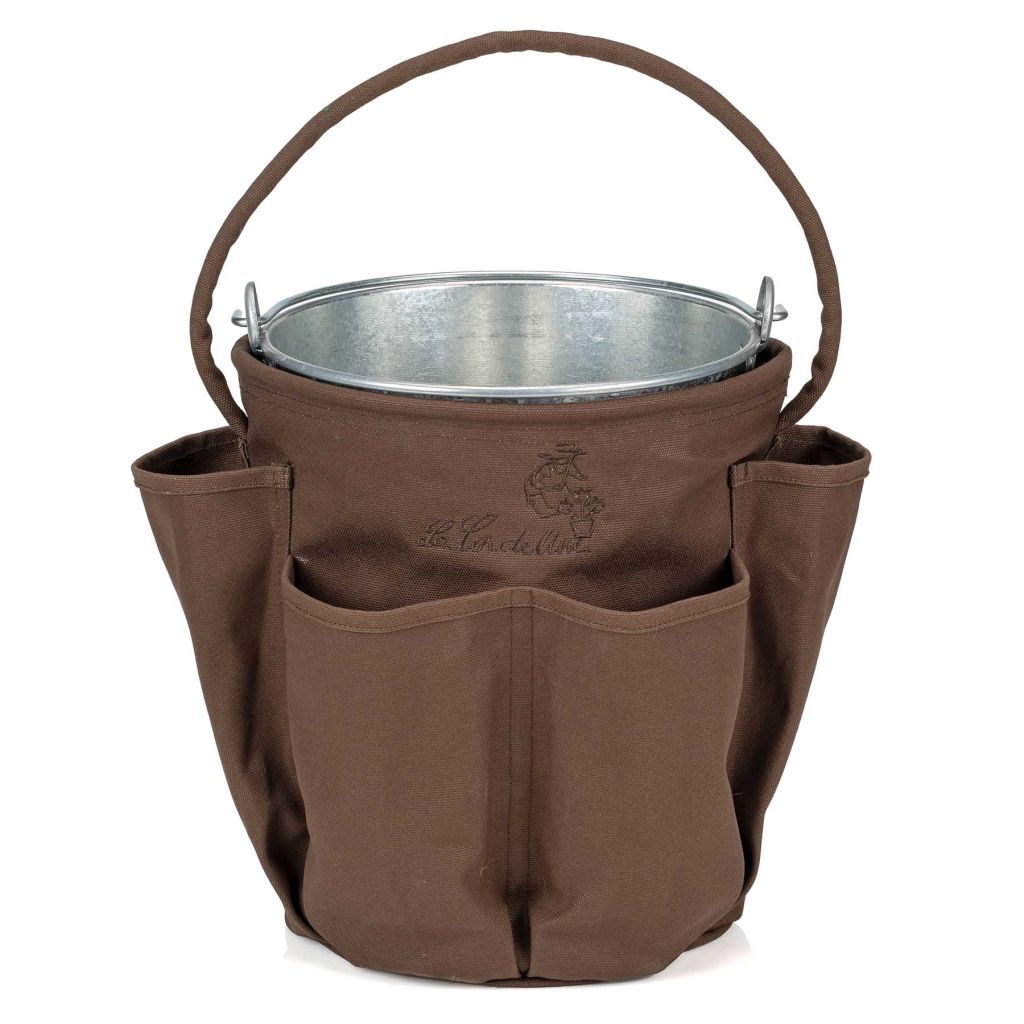 Tasche für Eimer mit 6 Taschen, bestickt, mit verzinktem Stahl-Eimer von 13 L