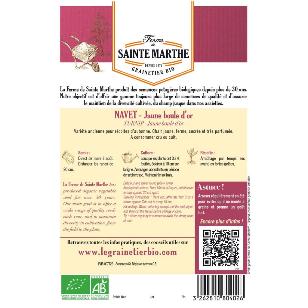 Rübe Boule d'Or Bio - Ferme de Sainte Marthe